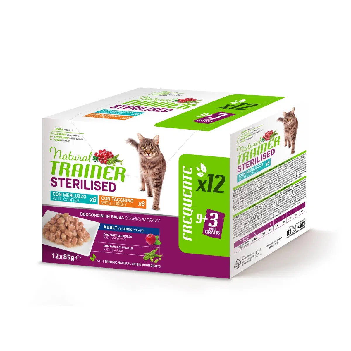 Natural Trainer Sterilised con Tacchino e Merluzzo 12x85g - Gatti Adulti Sterilizzati Natural Trainer Sterilised con Tacchino e Merluzzo 12x85g - Gatti Adulti Sterilizzati